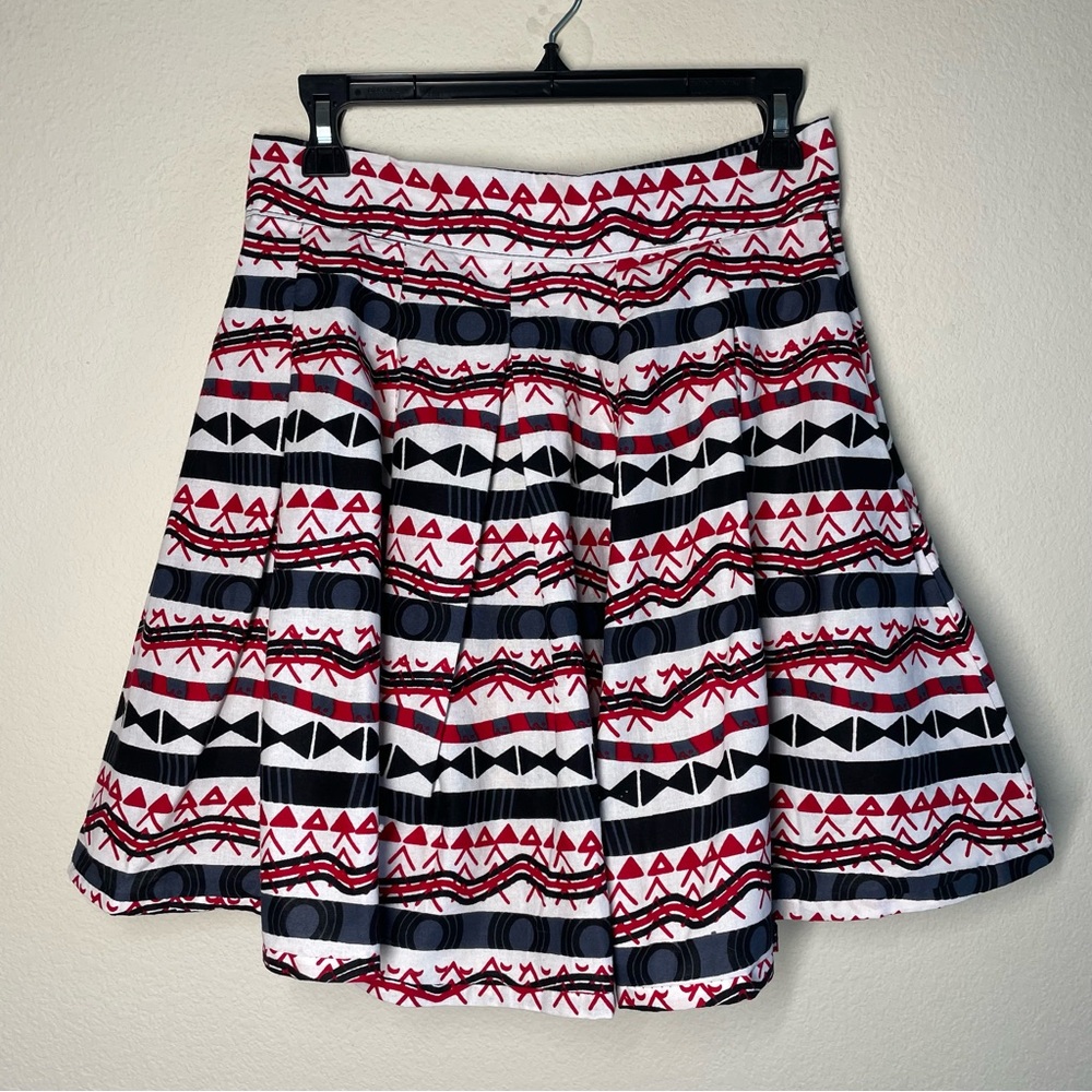 Francis + Benedict Poplin Cotton Skirt Geometric Print Red Black White